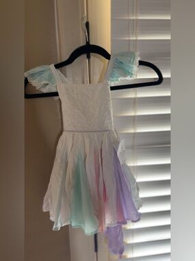 White Lace Bodice Pastel Rainbow Chiffon Girls Rainbow Sea Princess Dress